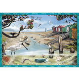 Extra-large 300XL jigsaw puzzle featuring scenic New Zealand artwork and a fun "Seek & Find" border game for observation skills.