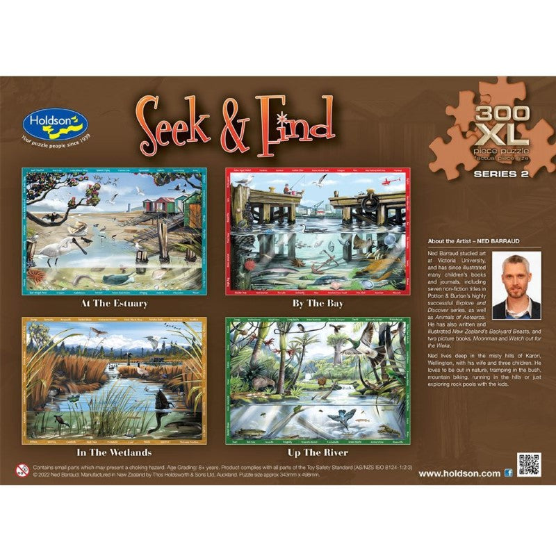 Extra-large 300-piece jigsaw puzzle featuring vibrant New Zealand scenery with a fun Seek & Find challenge.