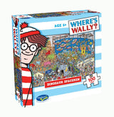 Colorful 100-piece jigsaw puzzle featuring Wally, dinosaurs, and spacemen, designed for kids and family fun.