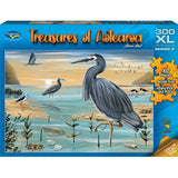 Jigsaw puzzle featuring New Zealand's native birds designed by Ned Barraud, dimensions 343mm x 496mm, eco-friendly materials.