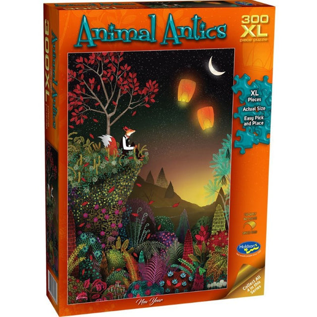 Vibrant 300-piece XL jigsaw puzzle featuring whimsical animal illustrations by Evan Heasman, perfect for family fun and creativity.