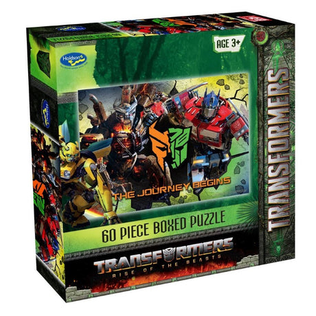 60-piece Transformers: Rise of the Beasts puzzle featuring vibrant imagery for kids, made from eco-friendly materials.