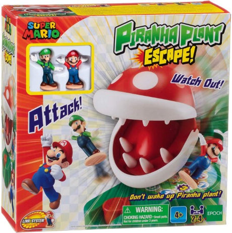 Family game featuring Super Mario and Luigi, with a Piranha Plant that randomly knocks figures off the vibrant game board.