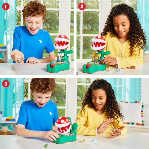 Colorful board game featuring Super Mario and Luigi navigating a Piranha Plant-themed challenge, ideal for family fun.