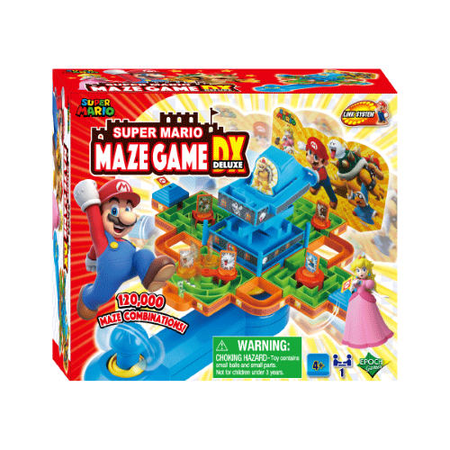 Colorful tabletop maze game featuring Mario navigating obstacles to reunite with Princess Peach, suitable for solo or multiplayer fun.