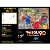 Wasgij Original 41: 1000-piece puzzle featuring a nostalgic scene at The Restore Store with a grandad and old motorbike.