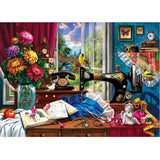 Colorful 1000-piece jigsaw puzzle featuring vibrant Needle & Thread artwork, ideal for family entertainment and eco-friendly crafting.