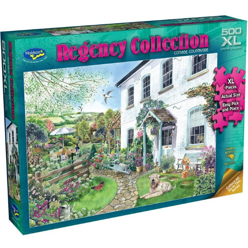 Jigsaw puzzle featuring a scenic countryside view, 500 extra large pieces ideal for family fun and relaxation.