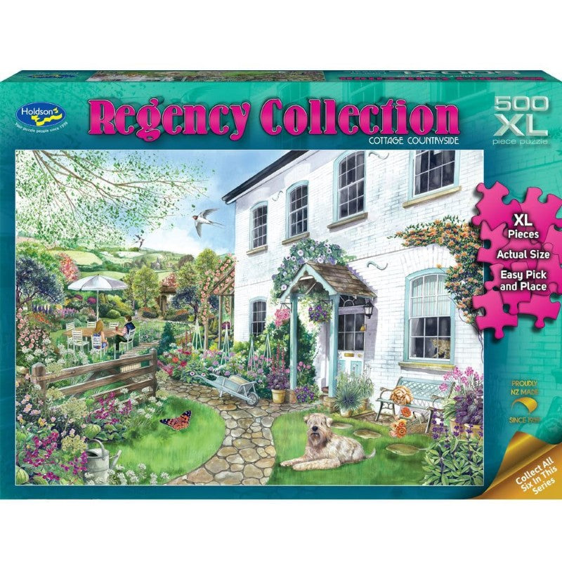 Extra large 500-piece jigsaw puzzle featuring a serene countryside scene, perfect for family fun and relaxation.