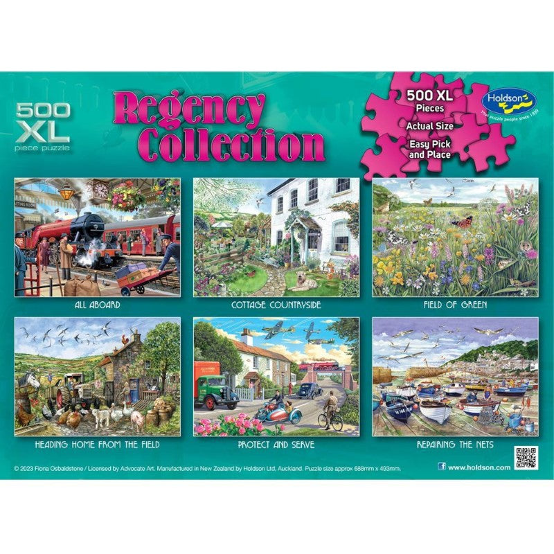 Jigsaw puzzle featuring the idyllic Cottage Countryside scene with 500 extra large pieces for a relaxing experience.