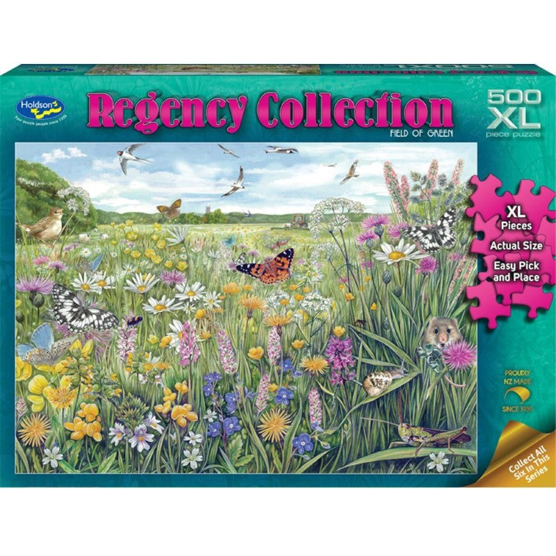 Extra-large 500XL piece jigsaw puzzle featuring a serene countryside landscape from the Regency Collection, ideal for family fun.