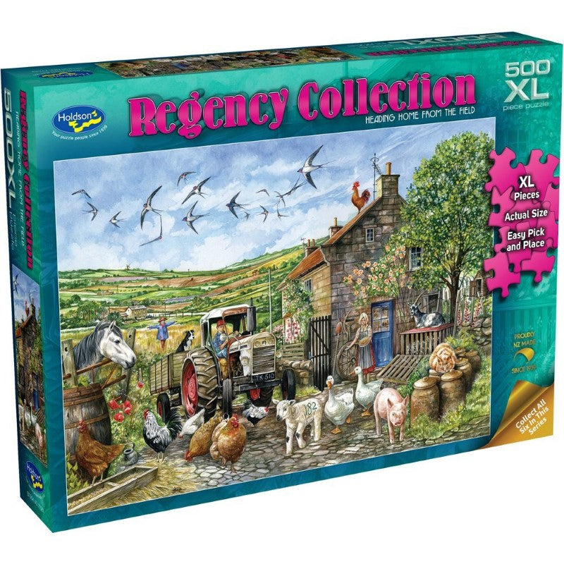 500XL jigsaw puzzle of 'Heading Home from the Field' from the Regency Collection, featuring vibrant imagery and large, easy-to-handle pieces.