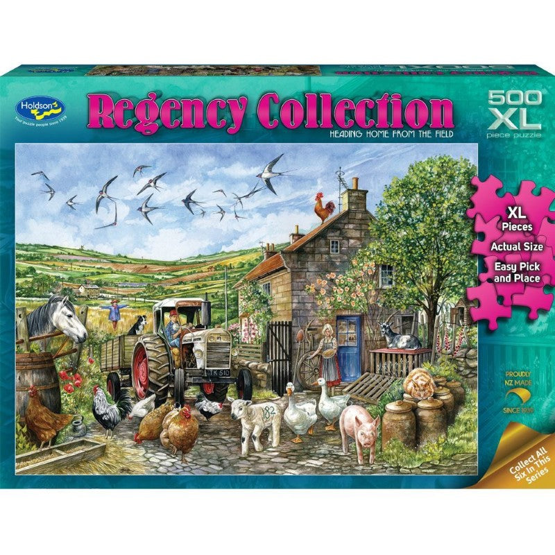 500XL jigsaw puzzle titled 'Heading Home from the Field' featuring extra-large pieces for easy handling and vibrant imagery.