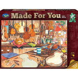 1000-piece puzzle depicting a luthier's workshop filled with intricate tools and projects, perfect for music and puzzle lovers.