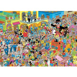 Vibrant 1000-piece jigsaw puzzle featuring joyful Dia de Los Muertos characters and motifs, celebrating Mexican traditions.