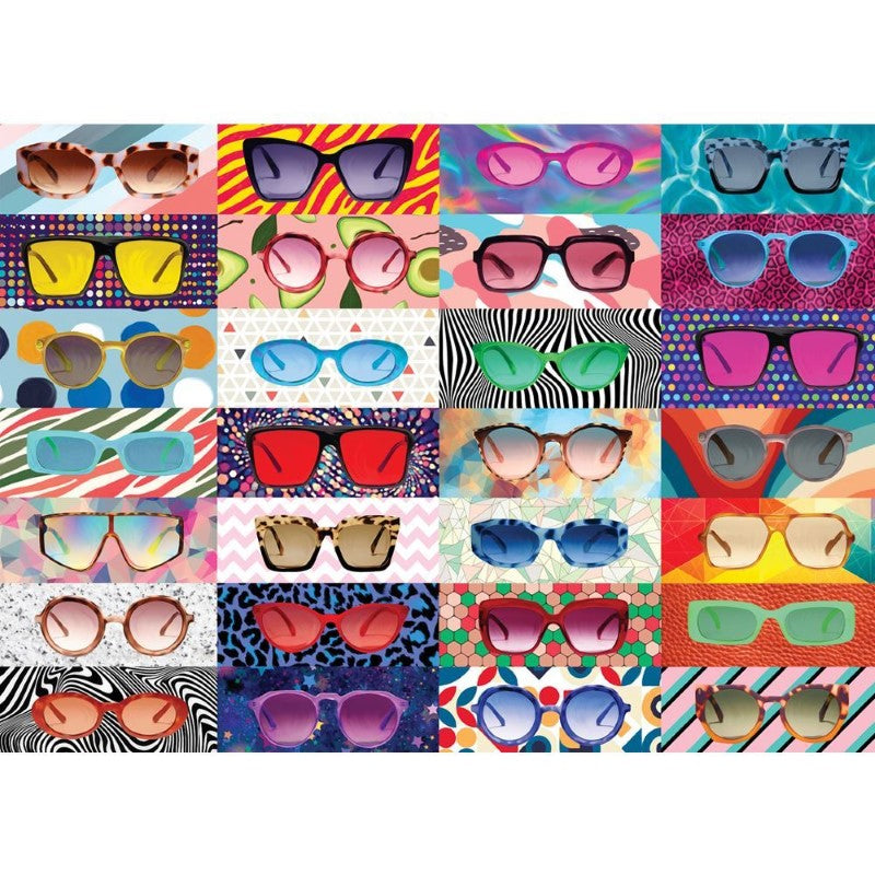 Vibrant 1000-piece jigsaw puzzle featuring colorful sunglasses artwork by Aimee Stewart, perfect for family fun and creativity.