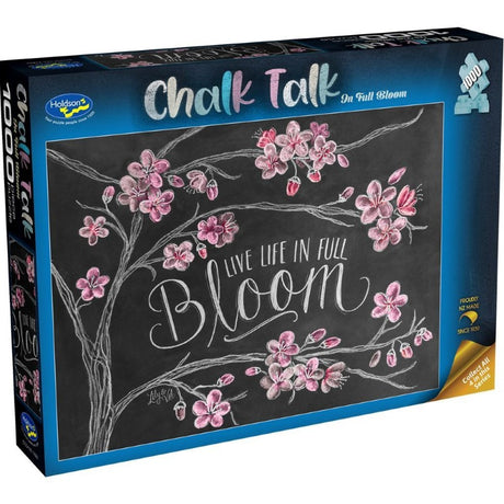 Vibrant floral jigsaw puzzle on a chalkboard background, 1000 pieces, ideal for ages 8 and up. Eco-friendly materials used.