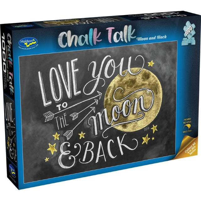 Chalkboard design jigsaw puzzle 'Moon and Back', 1000 pieces, perfect for family fun and creative challenges.