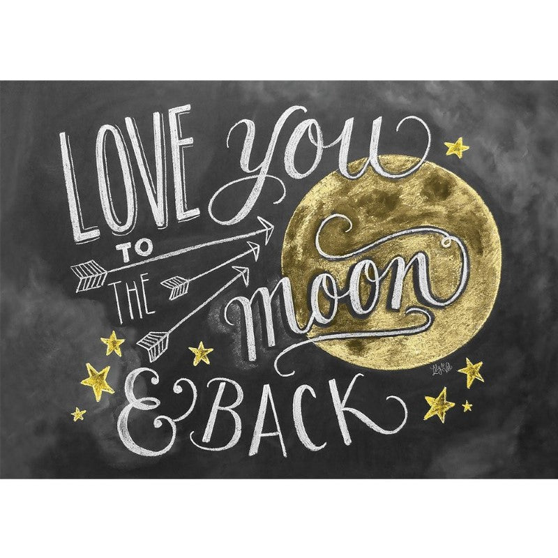 1000-piece jigsaw puzzle 'Moon and Back' featuring a creative chalkboard design, perfect for family fun and gifts.