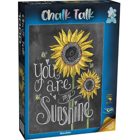 Vibrant 1000-piece puzzle 'Sunshine' featuring a cheerful chalkboard design, ideal for family fun and creativity.