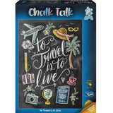 Chalkboard-style 1000-piece puzzle depicting travel adventures, perfect for puzzle enthusiasts and décor lovers.