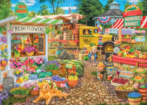 Vibrant jigsaw puzzle featuring a summer farmers market by Eduard and Olga, designed for easy handling and artistic enjoyment.