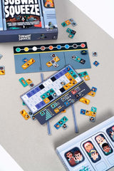 Colorful game box for Subway Squeeze, a puzzle game where players pack train carriages with passengers strategically.