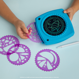 Kids can create colorful Spirograph designs on this LCD Doodle Pad using stencil wheels and a stylus, mess-free and portable.