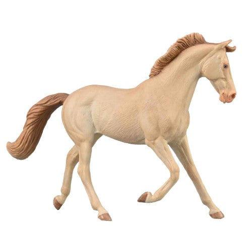 Handcrafted CollectA Thoroughbred Mare Perlino XL figurine, featuring a shimmering body and reddish-blonde mane and tail.