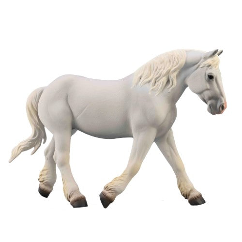 Hand-painted grey Boulonnais mare figurine, showcasing elegant details and durable construction for collectors and horse enthusiasts.