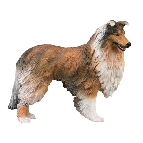 Hand-painted CollectA Rough Collie Large figurine, 9 x 6 cm, showcasing detailed long coat and plush ruff, ideal for collectors.