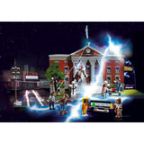 Playmobil Back to the Future Advent Calendar with iconic characters, a clock tower, and 24 surprises for holiday fun.