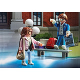 Playmobil Back to the Future Advent Calendar with iconic figures, clock tower, and accessories for holiday countdown fun.