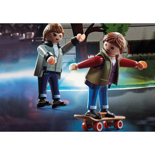 Playmobil Back to the Future Advent Calendar with collectible figures, clock tower, and 24 surprise accessories for festive play.