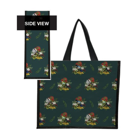 Whimsical Sophie Blokker Kiwiana Tote Bag in PU with vibrant Birds Cluster design, perfect for stylish eco-friendly shopping.