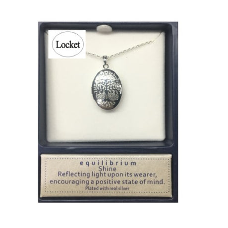 Elegant Tree of Life locket plated in silver, symbolizing growth and connection, perfect for sensitive skin and stylish layering.