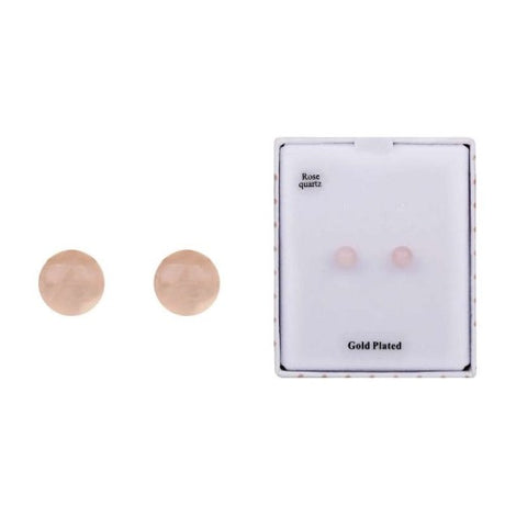 Elegant rose quartz gemstone studs plated in gold, perfect for sensitive ears and enhancing tranquility in style.