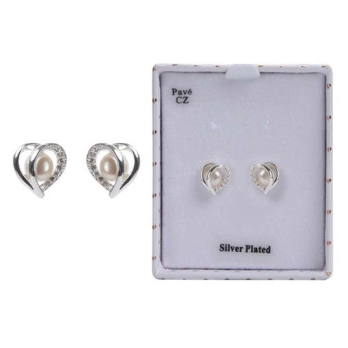 Heart-shaped freshwater pearl earrings plated with real silver, offering elegance and comfort, free from harsh metals.