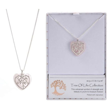 Silver-plated 2PC Rose Quartz necklace featuring a Tree of Life design, promoting love and emotional healing.