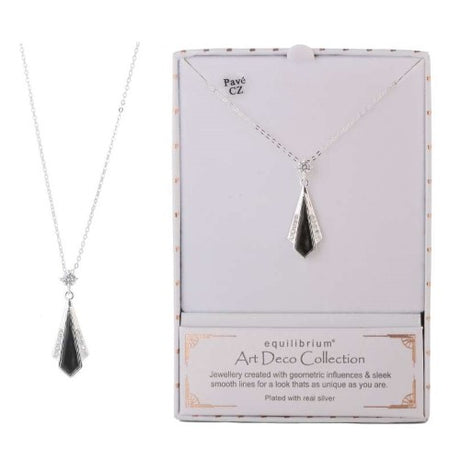 Elegant Art Deco-inspired black kite necklace, plated with real silver, perfect for any occasion.