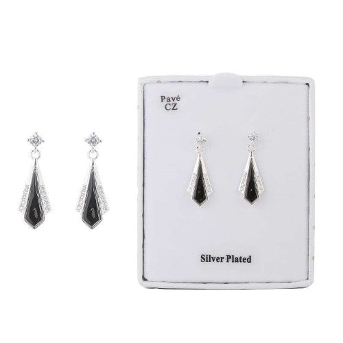 Art Deco-inspired Black Kite Earrings with real silver plating, blending vintage elegance and modern style.