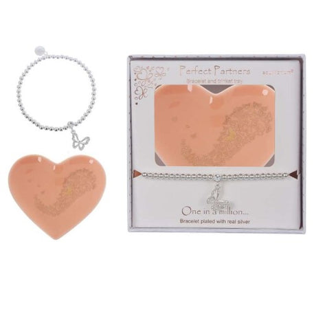 Silver-plated bracelet with "One in a Million" sentiment, comes with a ceramic trinket dish for keepsakes.