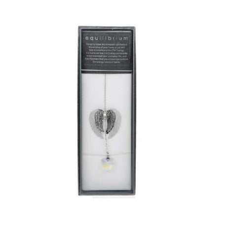 Crystal angel wings suncatcher reflecting light into rainbows, promoting peace and positive energy in your home.