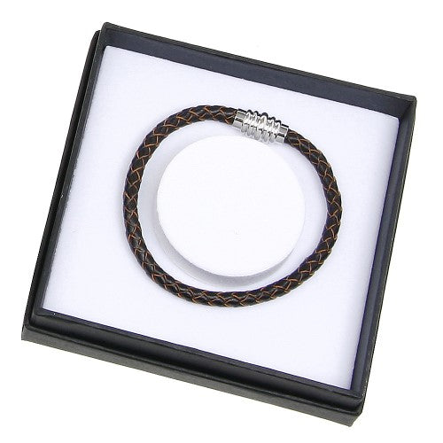 Equilibrium men's brown leather bracelet with silver-plated magnetic clasp, perfect for any stylish occasion.