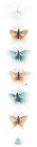 Colorful butterfly wind spinner in metal, elegantly twirling in the breeze, enhances outdoor decor with charm and whimsy.