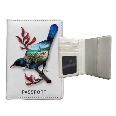 Sophie Blokker Kiwiana Passport Holder featuring a Tui design, stylishly protecting your travel documents with Kiwi charm.