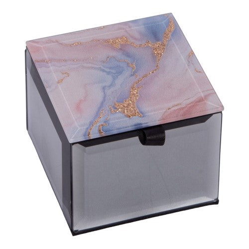 Pastel Dreams Bling Mini Trinket Box, a handcrafted glass jewelry box with a felt-lined storage area and beveled edges.