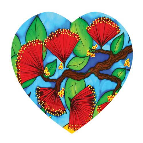 Jo May Kiwiana Ceramic Heart Wall Hanging  - Pohutukawa