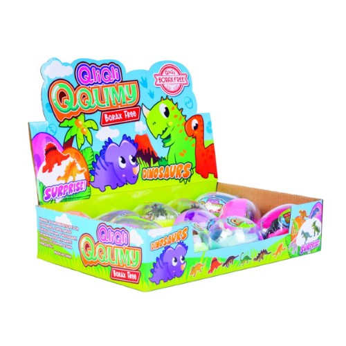 Colorful Dino Slime set of 12 with dinosaur toys in egg containers for endless fun and creativity.