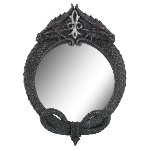 Ornament - Dragon Mirror Black, a resin fantasy decor piece with a striking black finish, perfect for home decor and collectors.